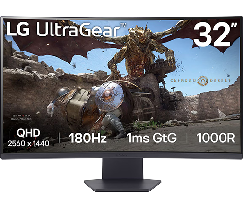 מסך גיימינג קעור 31.5 אינץ LG UltraGear 32GS60QC-B 180Hz HDR10 2K WQHD