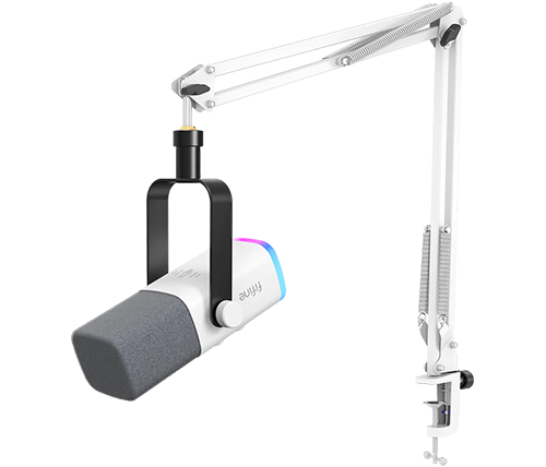מיקרופון גיימינג דינמי עם זרוע Fifine AmpliGame XLR USB AM8 צבע לבן