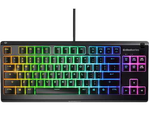 מקלדת גיימינג steelseries עם תאורת RGB עמיד למים עברית אנגלית Apex 3 TKL צבע שחור