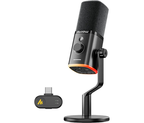 מיקרופון דינמי אלחוטי לפודקאסט Maono PD100W Wireless & USB Dynamic Microphone