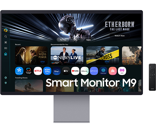 מסך מחשב חכם עם שלט ומצלמה 31.5 אינץ Samsung 4K OLED Vision AI M90SF – קצב רענון 165Hz – קישוריות USB-C, DP, HDMI – דגם S32FM900SM