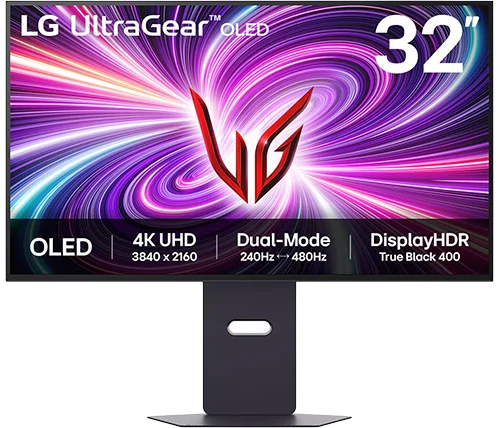 מסך גיימינג 31.5 אינץ LG UltraGear – פאנל OLED – תומך Dual-Mode של 4K 240Hz או FHD 480Hz – דגם 32GS95UV-B