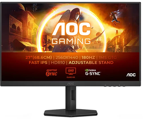 מסך גיימינג 27 אינץ AOC Q27G4XF – קצב רענון 180Hz – רזולוציה QHD – פאנל IPS – תומך HDR10 – חיבורים HDMI / DP – צבע שחור