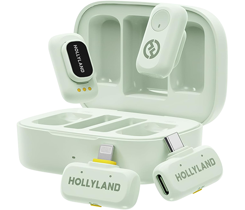מיקרופון אלחוטי 2 משדרים (TX) + 2 מקלטים (USB-C + Lightning) Hollyland Lark A1 Combo בצבע ירוק