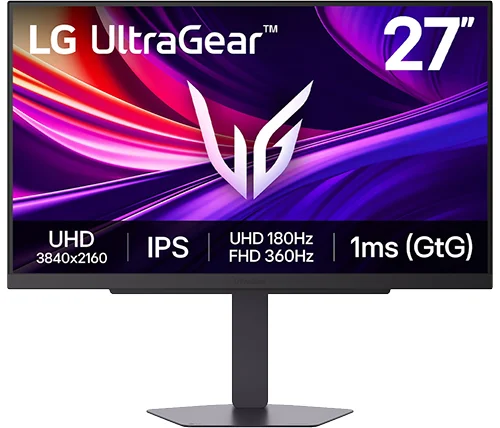מסך גיימינג 27 אינץ LG UltraGear G8 – קצב רענון 180Hz/360Hz – רזולוציה UHD/FHD – פאנל IPS – תומך DisplayHDR 400 – דגם 27G810A-B