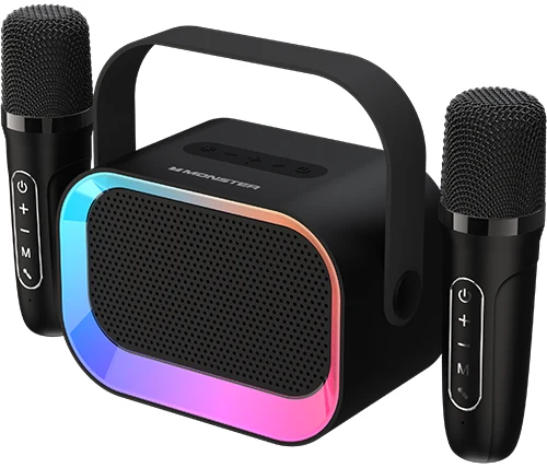 רמקול נייד בלוטוס Monster GK600 RGB עם 2 מיקרופונים בצבע שחור