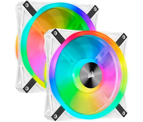 2 מאווררים למארז 14 ס"מ עם בקר תאורה Corsair iCUE QL140 RGB PWM בצבע לבן