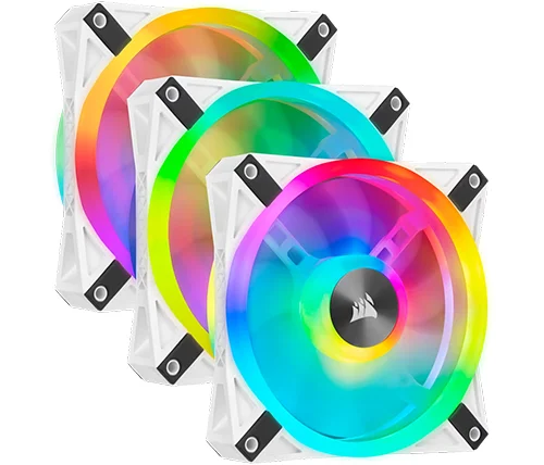 3 מאווררים למארז 12 ס"מ עם בקר תאורה Corsair iCUE QL120 RGB PWM בצבע לבן