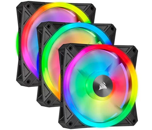 3 מאווררים למארז 12 ס"מ עם בקר תאורה Corsair iCUE QL120 RGB PWM בצבע שחור