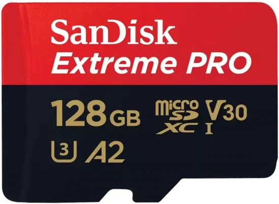 כרטיס זיכרון עם מתאם SanDisk Extreme Pro A2 MicroSDXC - דגם SDSQXCD-128G-GN6MA - נפח 128GB
