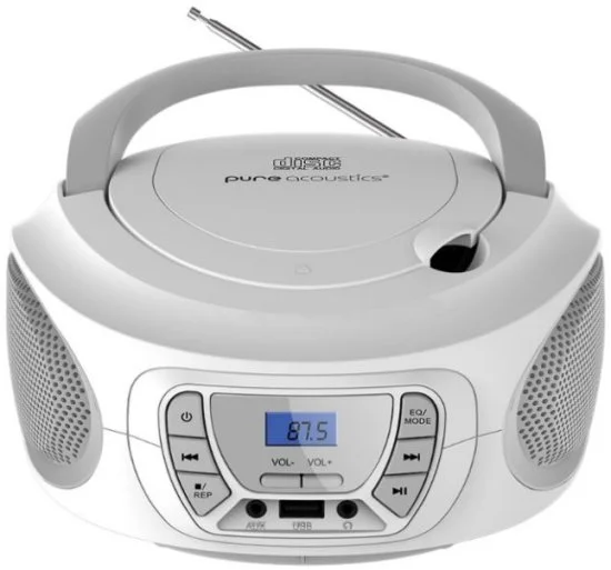 רמקול Boombox נייד עם נגן דיסקים ורדיו Pure Acoustics BB-880 - צבע לבן