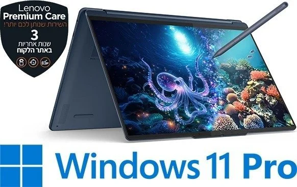 מחשב נייד עם מסך מגע Lenovo Yoga 9-14ILL10 2-in-1 Aura Edition Copilot PC 83LC003JIV - צבע Cosmic Blue - נרתיק ועט Yoga כלולים באריזה