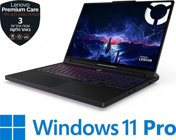 מחשב נייד Lenovo Legion Pro 7-16IAX10H 83F500B8IV - צבע Eclipse Black - כולל 4 מקשים להחלפה באריזה כמתנה!