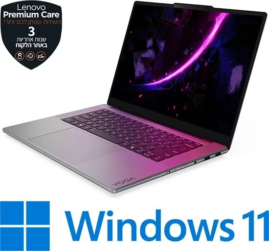 מחשב נייד עם מסך מגע Lenovo Yoga Pro 7-15IPH11 Aura Edition 83SN002UIV - צבע Luna Grey - נרתיק Yoga Tote ועט Yoga Gen 2 כלולים באריזה