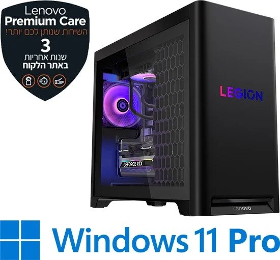 מחשב מותג גיימינג Lenovo Legion T5-30IAS10 Tower 90YA00B9YS - צבע Eclipse Black - שלוש שנות אחריות