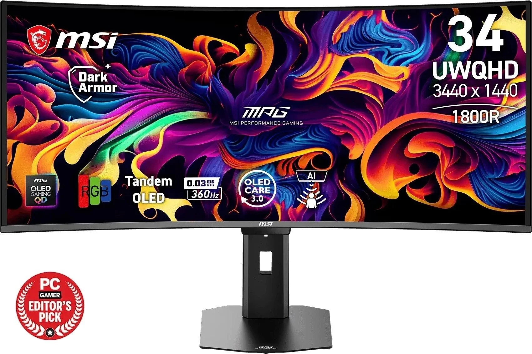 מסך מחשב גיימינג קעור ''34 MSI MPG 341CQR QD-OLED X36 Curved UWQHD 360Hz