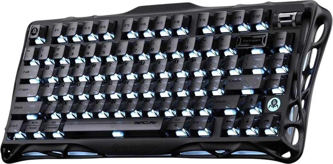 מקלדת גיימינג מכנית אלחוטית GravaStar Mercury K1 75% - צבע Stealth Black - סוג מתג לינארי שקט