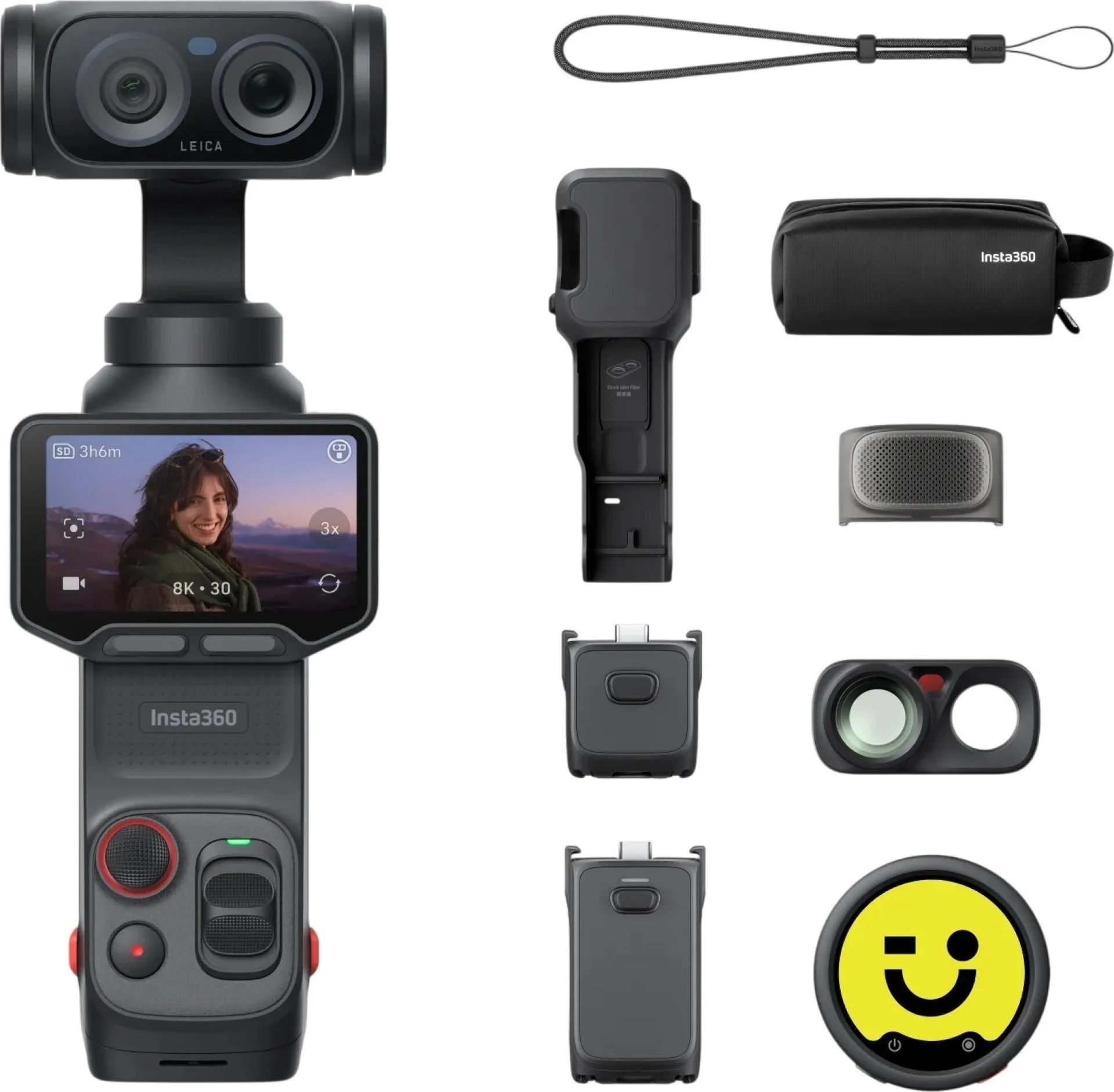מצלמת כיס עם גימבל מקצועי Insta360 Luna Ultra עם ערכת אביזרים ליוצרים - צבע Cosmic Black