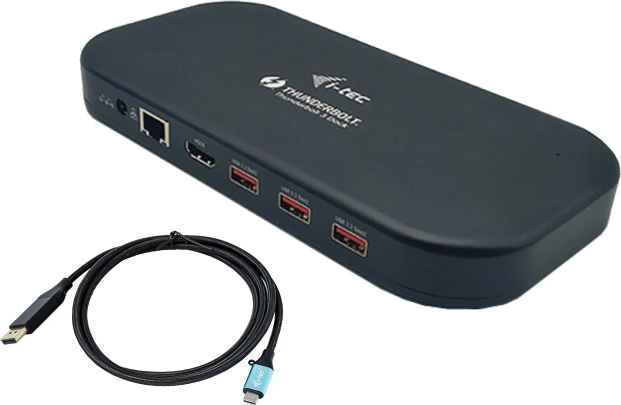 תחנת עגינה בחיבור Thunderbolt 3 / USB-C תומכת בטעינה עד 60W, חיבור רשת קווי ותמיכה בעד 2 מסכים כולל כבל מחיבור USB-C ל-DisplayPort באורך 1.5 מטר i-tec TB3HDMIDOCKPD