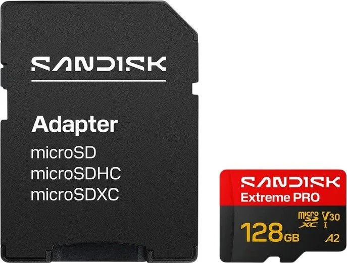 כרטיס זיכרון עם מתאם SanDisk Extreme Pro MicroSDXC - דגם SDSQXCJ-128G-GS6MA - נפח 128GB