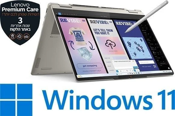 מחשב נייד עם מסך מגע Lenovo Yoga 7-14ILL10 2-in-1 83JQ00L3IV - צבע Seashell גימור סיליקון דמוי עור - נרתיק ועט Yoga כלולים באריזה