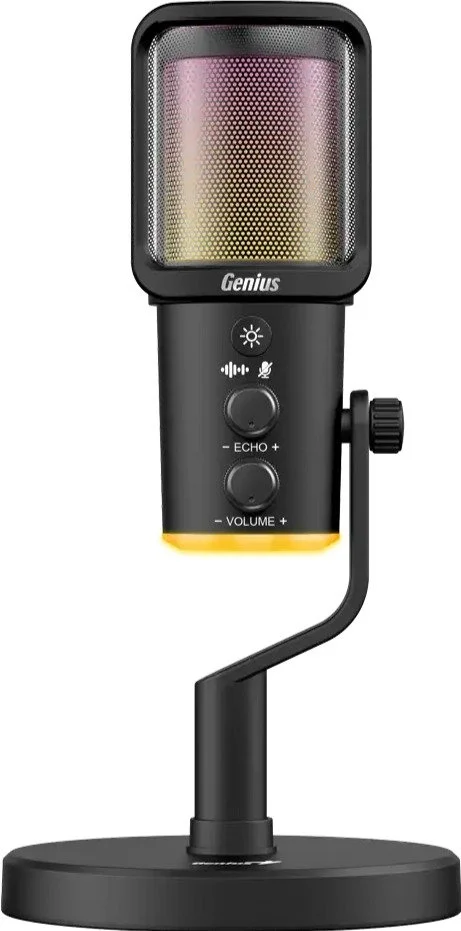 מיקרופון קונדנסר USB לסטרימינג וגיימינג עם תאורת RGB והפחתת רעשים Genius MIC-S400U - צבע שחור
